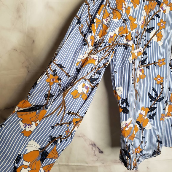 WHO WHAT WEAR Floral Stripe Long sleeve Blouse L - Picture 4 of 8